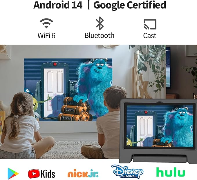 JREN Tablet for Kids｜10 Inch Kids Tablet Android 14｜Octa-core｜64GB｜WiFi ｜Bluetooth｜Parental Control｜Children Content｜Children Toddler Black