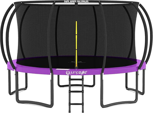 JUMPZYLLA Trampoline Outdoor 8FT 10FT 12FT 14FT 15FT 16FT with Enclosure and Ladder, ASTM Approved Recreational Trampoline for Kids and Adults, Anti-Rust Coated Frame
