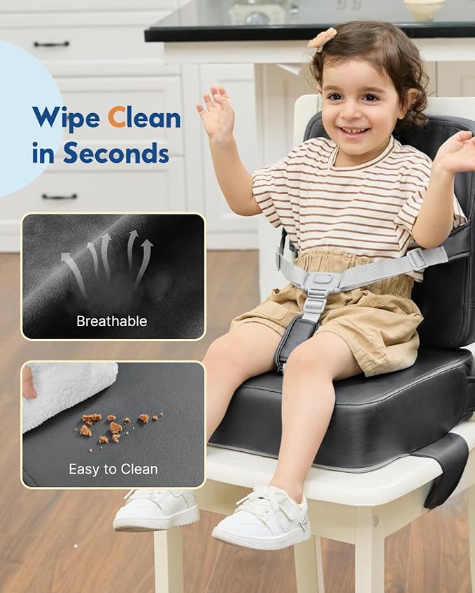 HOMEAL Booster Seat for Kitchen Chair - Toddler Booster Seat for Dining Table - Dining Seat with Adjustable Straps - Non-Slip Base & Breathable Fabric - Dark Gray