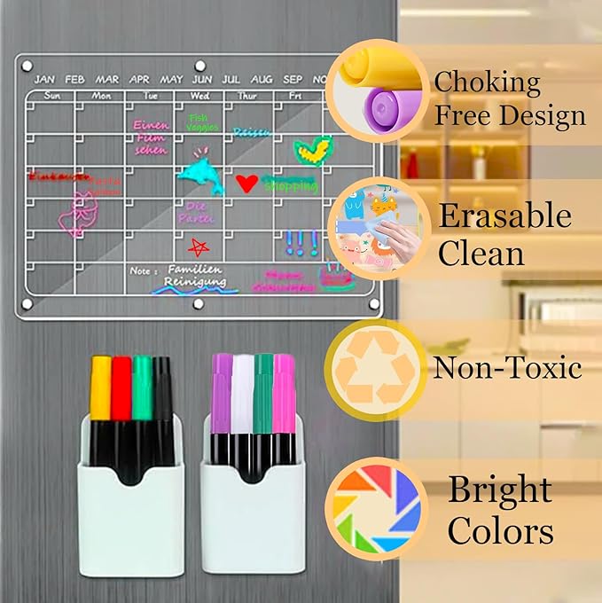 12-Color Markers for Doodle Glow，Neon Dry Erase Markers for Led Drawing Board, Non-Toxic Erasable Chalk Marker for Clear Acrylic Calendar, Mirror, Window, First Day Of School Sign