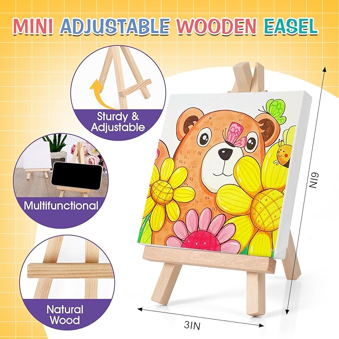 ESRICH 5 Set Mini Acrylic Paint Set,Minis Canvas Painting Kit,St. Patrick's Party Gifts,4 * 4in Canvas with Easel,Acrylic Paints,Brush,Palette,Mini Easel with Canvas for Kids Adults Painting Party