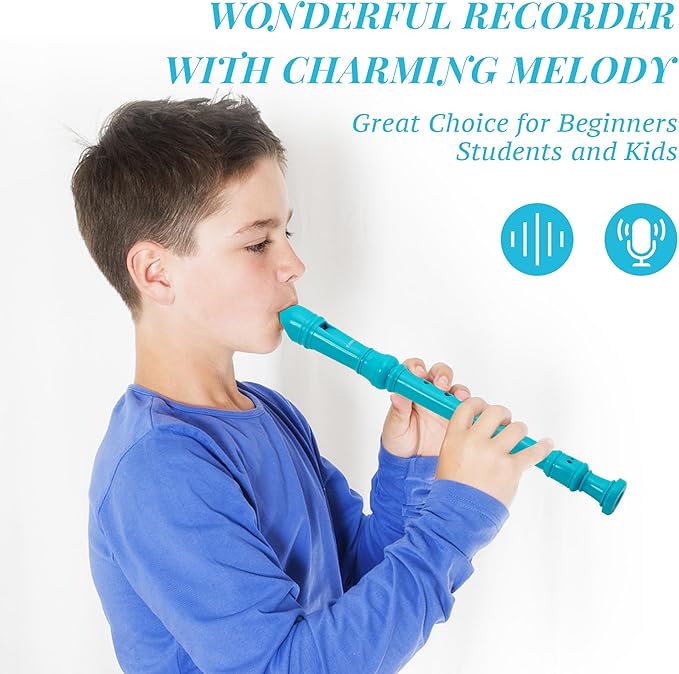 EAST TOP Soprano Recorder for Kids Beginners, 8 Hole Plastic German Fingering Flute Recorder 3 Piece with Cleaning stick, Cotton pouch, Fingering Chart, Colorful box (Blue)