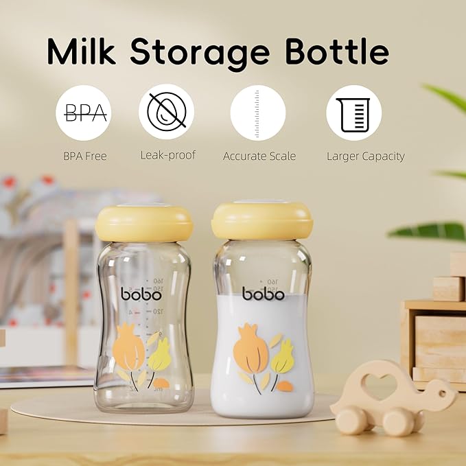 YOHKOH Breast Milk Storage Bottles - Wide Neck Glass Breastmilk Storage Bottles with Lids, BPA-Free (Multicolor1, 5.4oz (Pack of 6))