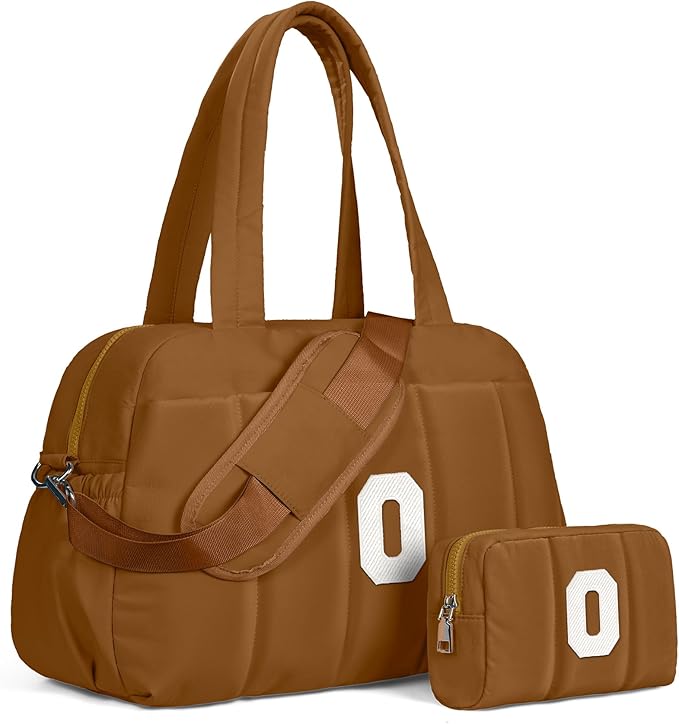 Women Trendy Stuff-Duffle Bag with Letter, Carry On Bags for Women，Overnight Bag with Wet Pocket，Lightweight Travel Bags Personalized Gym Tote with Makeup Pouch