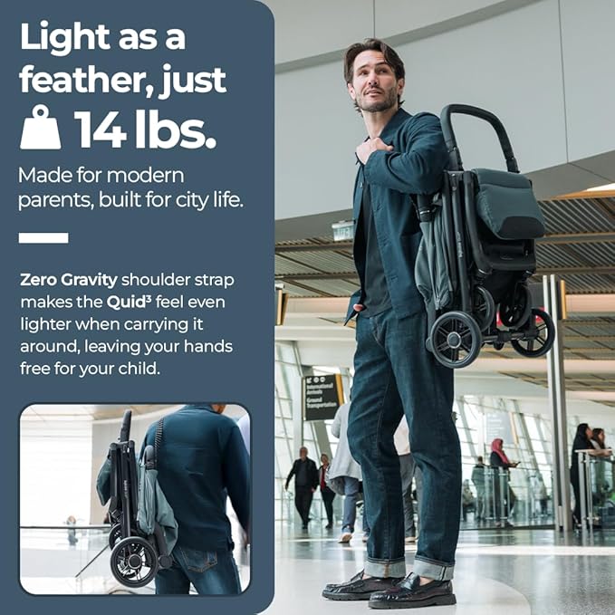 Inglesina Quid³ Stroller, Galaxy Gray - Compact Reclining Travel Stroller for Baby & Toddler 0-55 lbs, One Hand fold, Car seat Compatible, Airplane Overhead, Lightweight, Foldable, XL UPF 50+ Canopy