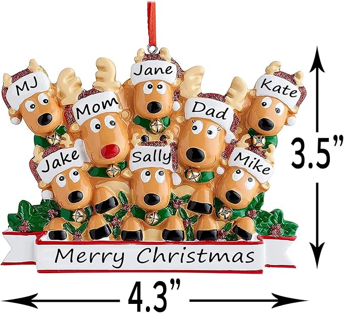 Personalized Christmas Ornaments 2025 Family of 2/3/4/5/6/7/8 Deer Christmas Ornaments Custom Name Customized Gifts for Xmas Tree,Family of 4