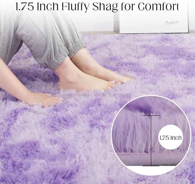 Luxury 3x5 Area Rug, Ultra Soft Rugs for Living Room, Plush Carpet Rugs for Bedroom, Non-Slip Indoor Rug for Nursery, Study Room, Playroom, Home Decor, Tie-Dyed Purple