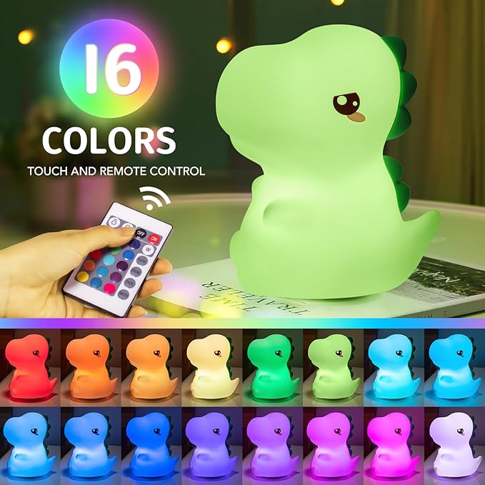 One Fire Dinosaurs Night Lamp, Remote 16 Colors Baby Night Lights for Nursery,Dimmable Dinosaur Lights for Bedroom Decor,Rechargeable Night Light for Baby Nursery,Silicone Dinosaur Gifts for Boys Toys