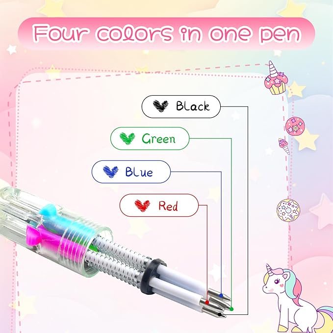 30Pcs Mini Multicolor Pens in One 4-in-1 Cute Pens Bulk for Kids, Ballpoint Pen for Birthdays and Children's Parties, Fun Gifts Assorted Ink Kawaii Pen(unicorn)