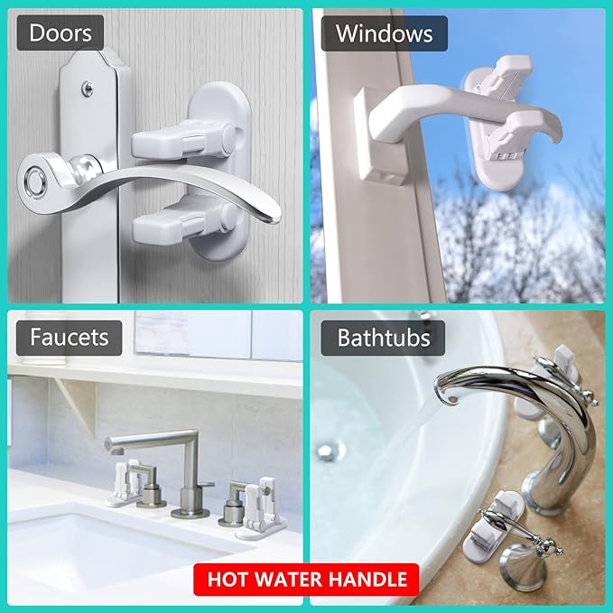 Door Lever Lock (3 Pack) Door Locks for Kids Safety, Baby Proofing Door Knob Child Proof Door Knob Covers, Child Safety Locks for Doors, with 3M Adhesive, for Doors, Windows, Bathtubs, Faucets (White)