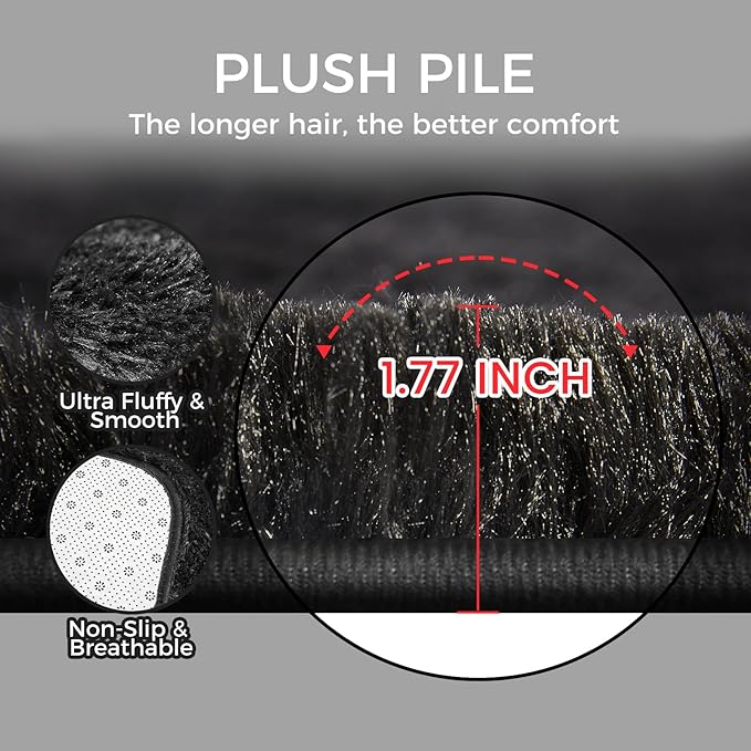 Ultra Soft Rug for Living Room, 8X10 Fluffy Shag Area Rug for Bedroom, Modern Shaggy Carpets Fuzzy Rug for Teens Dorm Nursery Home Decor Aesthetic, Upgrade Anti-Skid Durable, Black