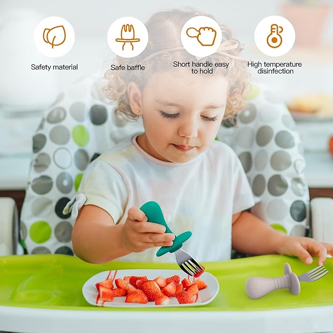 4Pcs Toddler Forks Baby Forks Set - Self-Feeding Utensils with Soft-Silicone Handles, 18/8 Stainless Steel, Anti-Choke & BPA-Free Cutlery Set