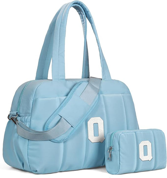 Duffle Bag, Weekender Bags for Girl，Birthday Gifts-Initial Overnight Bag with Wet Pocket，Lightweight Dance Bags Personalized Gymnastics bag with Makeup Pouch