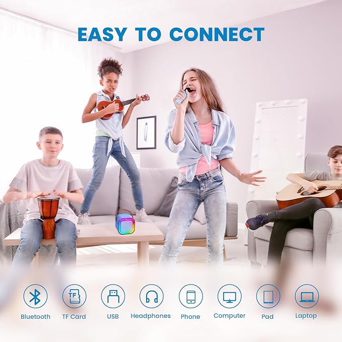 IROO Mini Karaoke Machine for Kids, 2025 TOP Toys Birthday Gifts Ideas for Girls Ages 4, 5, 6, 7, 8, 9, 10, 12+ Years Old, Portable MP3 Player with 2 Wireless Mics for Party