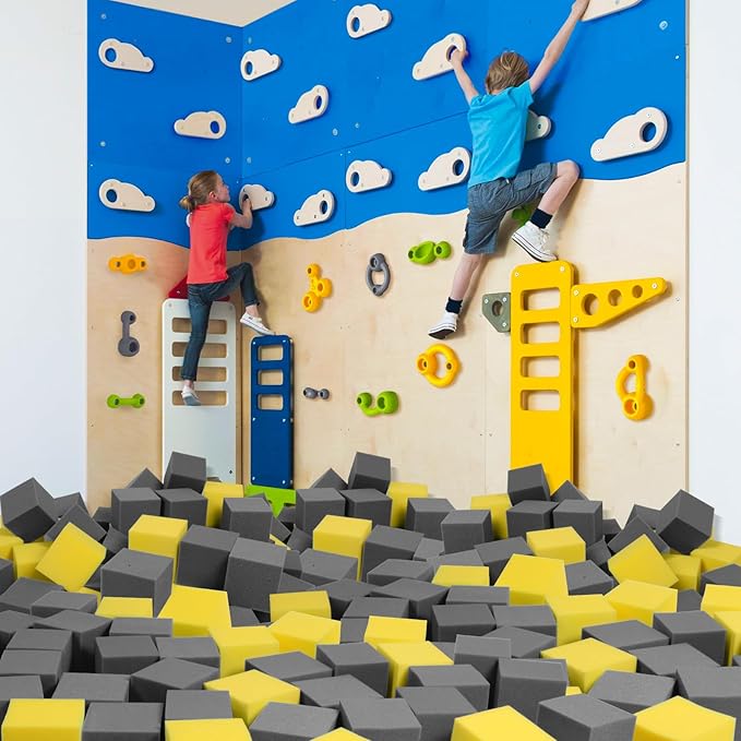 Foam Pit Cubes, 24 PCS 5 Inches Gymnastics Foam Blocks Trampoline Blocks, Multi-Sport Protective Padding for Gymnastics, Trampoline, Parkour, Skate Parks & BMX - Dark Grey & Yellow