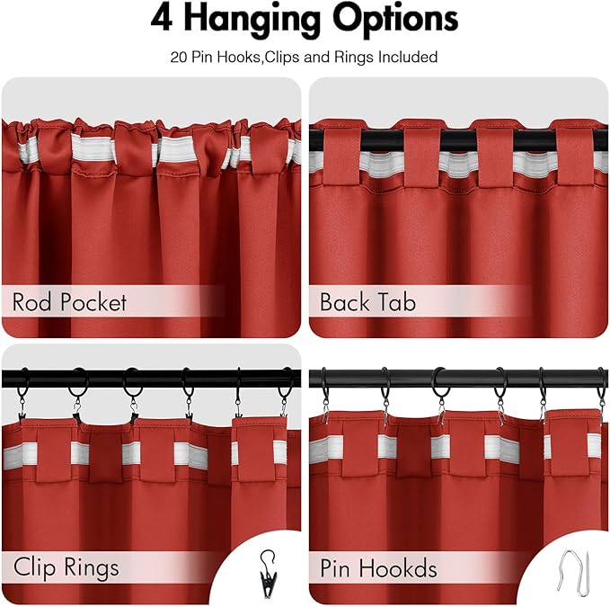 ANRODUO Back Tab Blackout Curtains for Bedroom Living Room, Rod Pocket Pinch Pleated Thermal Insulated Room Darkening Curtains 72 Inches Long 2 Panels, Burnt Orange, 42 x 72 Inch