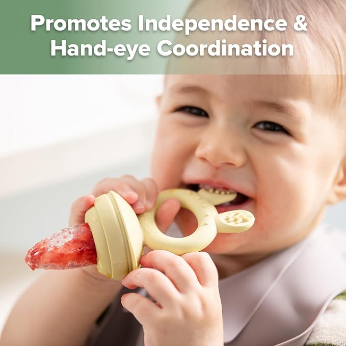 Haakaa Baby Fruit Food Feeder & Mini Freezer Nibble Tray Combo, Breastmilk Popsicle Molds for Baby Cooling Relief, BPA Free Silicone Feeder for Safe Infant Self Feeding, 4 Month+ (Oat)