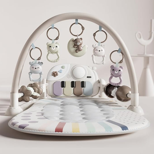 Baby Gym with Kick and Play Piano, Baby Play Mat Tummy Time Activity Gym Mat with 5 Infant Sensory, Music & Lights Boy or Girl for Newborn 0 to 3 6 9 12 Months