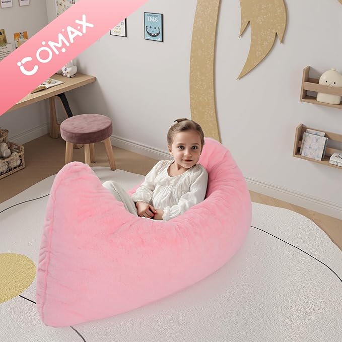 COMAX 3-in-1 Bean Bag Chair for Kids, Toddler Beanbag Bed, Convertible Child Floor Lounger, Floor Mattress with Filler for Girl Boy Sleeping Reading, Pink