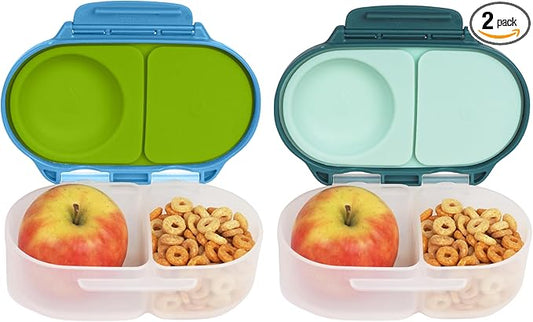 b.box Snack Box (2-pack) Reusable Snack Containers with Lids – Bento Box for Kids & Toddlers, Leakproof Lunch Box, BPA-Free and Dishwasher Safe Snack Container(O'Breeze + Emerald, 1 3/4 Cup)