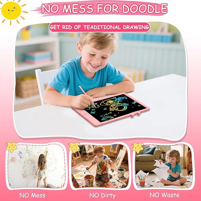 Decute Kids Toys LCD Writing Tablet with Stylus, 10 Inch Erasable Toddlers Doodle Board, Reusable Drawing Pad for Kids, Educational Christmas Birthday Gift for 3 4 5 6 7 8 Girls Boys Toddler Pink