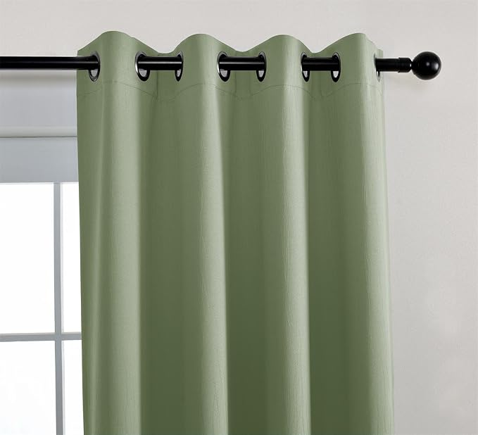 MIUCO Blackout Curtains Room Darkening Curtains Textured Grommet Panels for Kitchen 2 Panels 52x63 Inch Long Sage