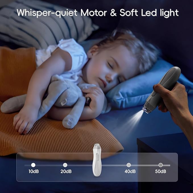Baby Nail Trimmer Electric, 15 in 1 Baby Nail Clippers for Gentle Nail Care, Rechargeable Baby Nail File Electric with Light &15 Grinding Pads for Infant Toddler, Grey