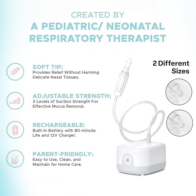 Hospital Grade Nasal Aspirator For Baby – Electric Nose Sucker for Baby & Toddler with 3-Level Suction, Portable & Rechargeable Mucus Removal for Breathing Relief, Cordless Booger Sucker & Snot Sucker