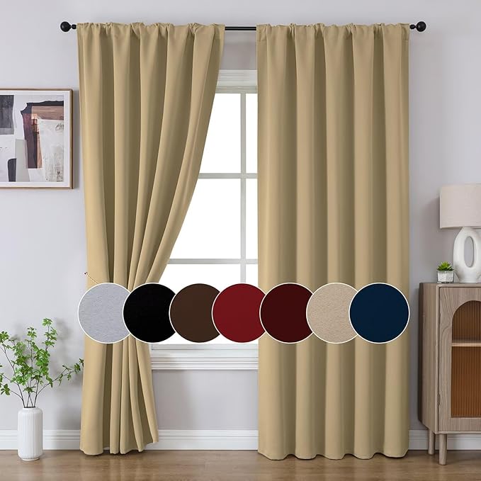 Joydeco Blackout Curtains 84 Inch Long for Bedroom, Thermal Insulated Black Out Curtains 2 Panels Set, Room Darkening Drapes for Living Room Window (W52 x L84 Inch, Beige)