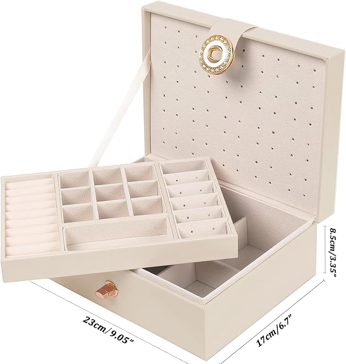 Girls Jewelry Box Earring Holder Organizer for Girls Jewelry Organizer Box Stud Earrings Organizer for Girls Womens Beige Jewelry Box for Earrings and Necklaces Rings Stud Earring Box for Teen