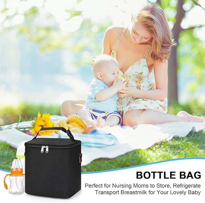 Accmor Breastmilk Cooler Bag with Ice Pack, Baby Bottle Cooler Bags, Insulated Bottle Cooler Tote Bags On The Go, Fits 6 Large 9oz Bottles, for Nursing Mom Daycare Travel, Black