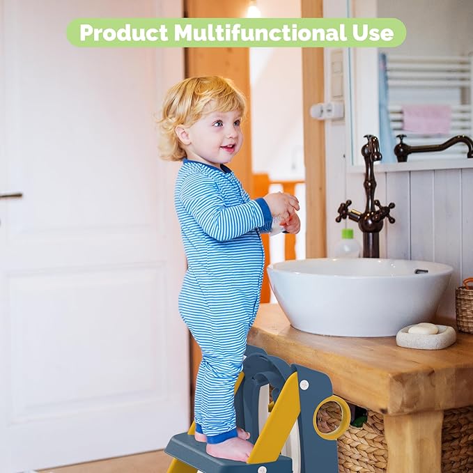 Toilet Seat, Potty Training Seat for Toddler, Upgraded 2-in-1 Potty Toilet Training for Boys and Girls,Waterproof Cushioned Mat with Non-slip Step Stool