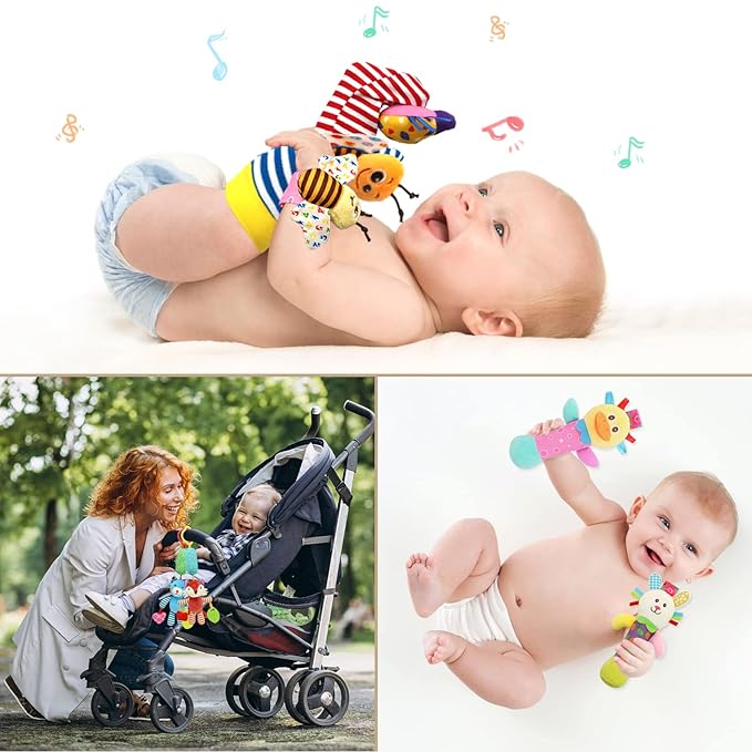 Baby Hanging Rattle, Wrist Rattles Foot Finder Rattle Sock, Hand and Feet Rattle Toy, Newborn Present Baby Shower Birthday Gift Set for0 3 6 9 12 24 to 36 Months Babies(12 E)