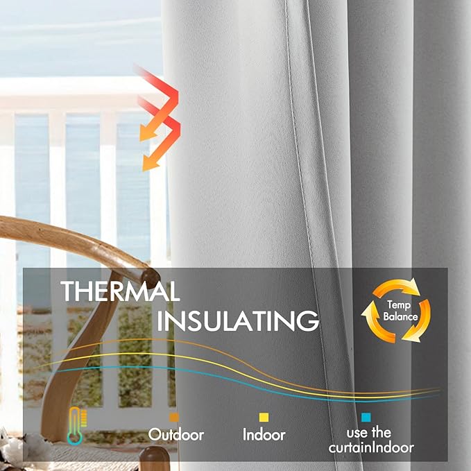 ANRODUO Back Tab Blackout Curtains for Bedroom Living Room, Rod Pocket Pinch Pleated Thermal Insulated Room Darkening Curtains 54 Inches Long 2 Panels, Light Grey, 42 x 54 Inch