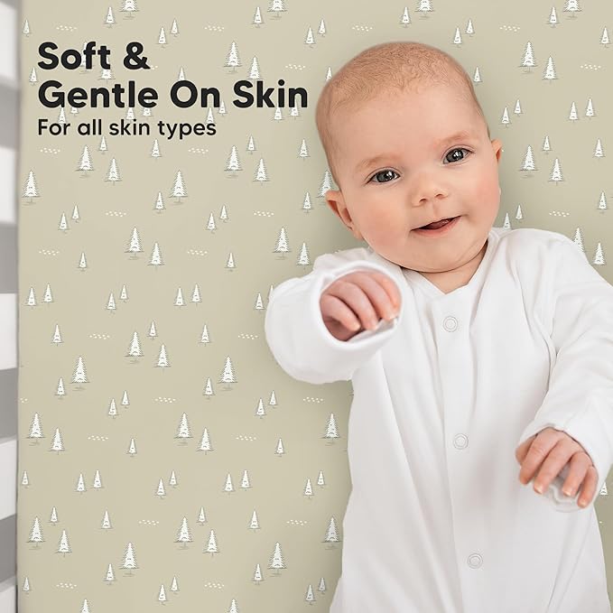 KeaBabies 2-Pack Organic Crib Sheets for Boys, Girls - 52x28 Fitted Crib Mattress Sheet Neutral, Breathable Jersey Cotton Cover for Baby Bed, Toddler Mattress, Soft & Cute Prints (Pine Grove)