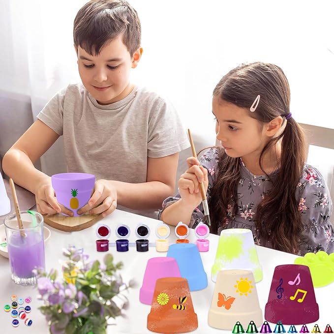 FULAIERGD 3 Pack Wind Chime Making Kit for Kids- Wind Chime Craft Painting Kit-Ceramic Pot, Bells, Stencils and Beads DIY Crafts Gifts for End of Year Student, Christmas, Birthday, Summer Decor