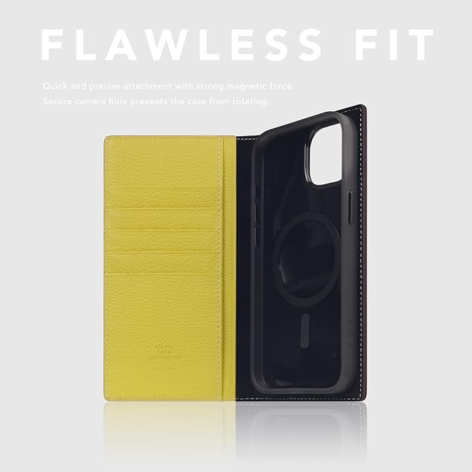 D8 Neon Full Grain Leather Wallet Case for iPhone 15 Plus - [2-in-1] Handcrafted Detachable Diary Style with Magnetic MagSafe Back Cover, Gift Box Included (Lemon)