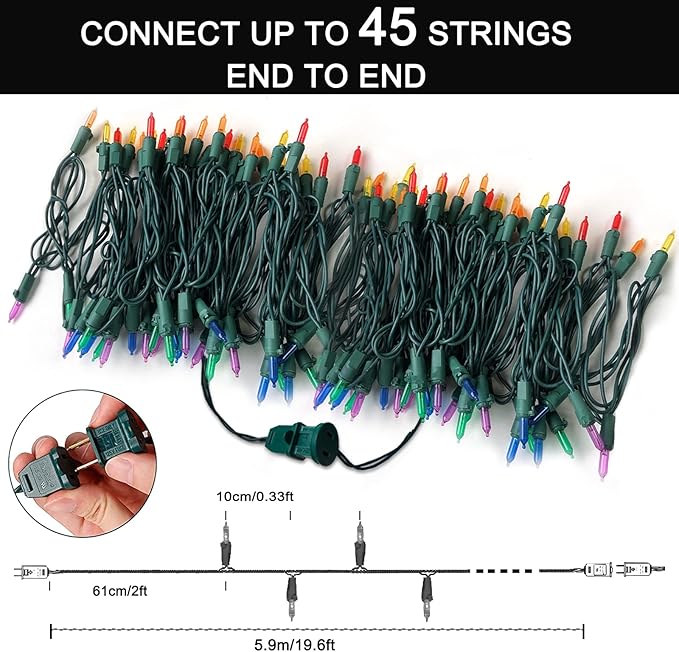 Multicolor Twinkling Christmas String Lights Plug in,2 Pack Each 60 LED,17 of 60 Lights Twinkle,Connect up to 45 Sets,UL Certified 22 Ft Mini Christmas Twinkle Tree Lights,Indoor Outdoor Use