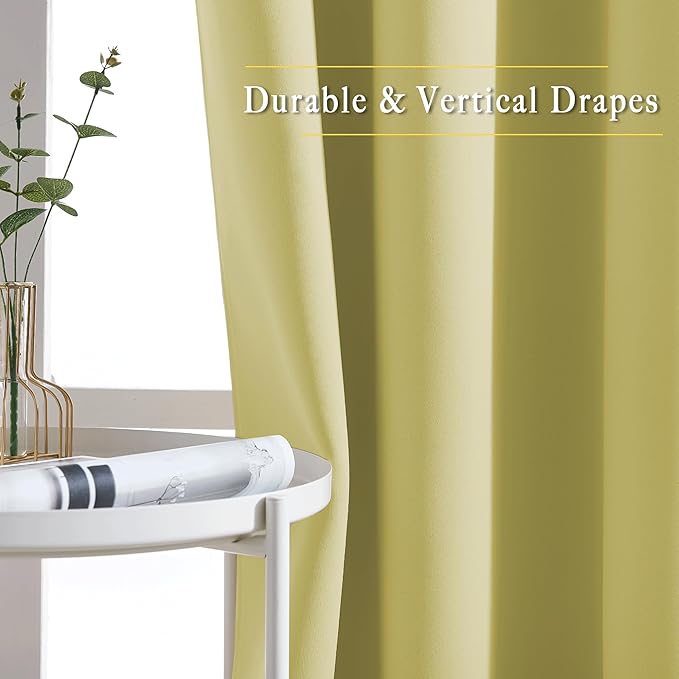NICETOWN Room Darkening Curtains for Sliding Glass Door, Grommet Thermal Window Treatment Room Dividers Curtains for Living Room/Bedroom, Paler Yellow, 2 Panels, W66 x L102