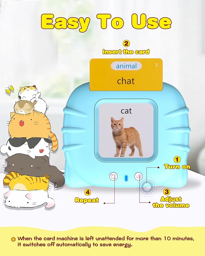 510 Words French Flash Cards for Kids, Toddler Learning Resources Toy, Autism Sensory Toys for Autistic Children Age d 2-4 Blue (French/English/Bilingual)