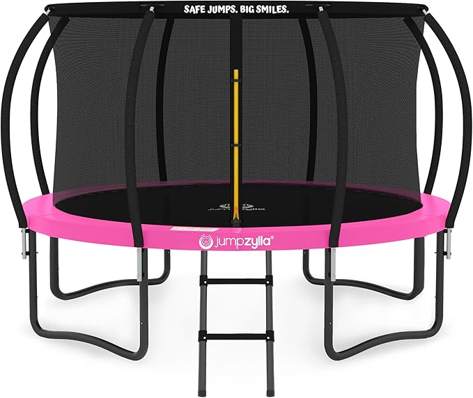 JUMPZYLLA Trampoline Outdoor 8FT 10FT 12FT 14FT 15FT 16FT with Enclosure and Ladder, ASTM Approved Recreational Trampoline for Kids and Adults, Anti-Rust Coated Frame