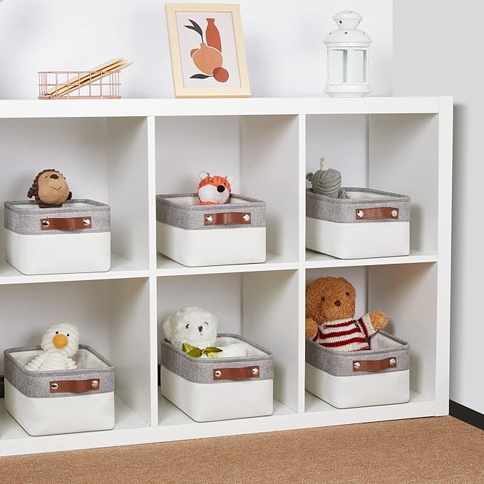 DULLEMELO Storage Baskets Bins for Organizing, Small Fabric Baskets for Shelves, Closets, Nursery, Home, Office, Empty Gift Baskets (6-Pack, Grey&White)