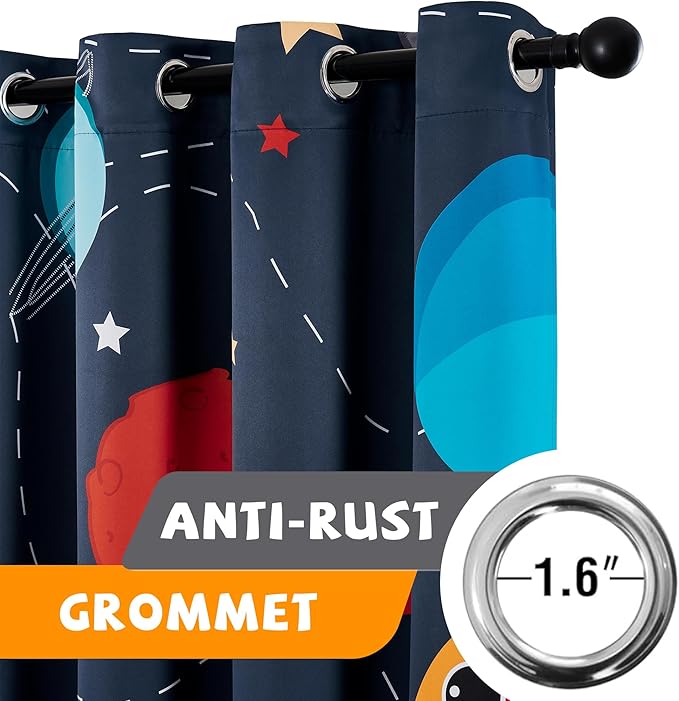 Kids Space Themed Blackout Curtains - 100% Blackout, Perfect for Bedroom and Nursery with Vibrant Cosmos Patterns, Noise Reduction, Thermal Insulated, 2 Panels (Space, W42×L84)