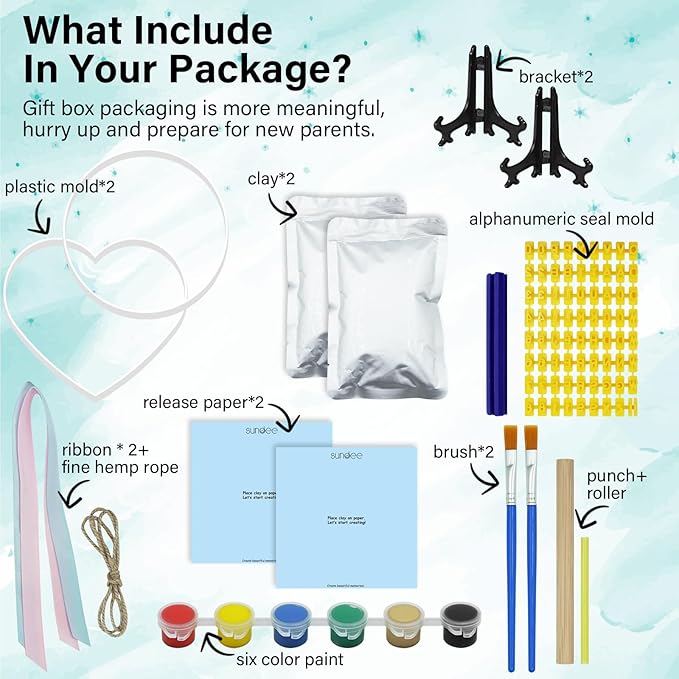 Baby Handprint Footprint Keepsake Ornament Kit, Personalized Baby Foot Printing Kit for Newborn Clay Impression Handmade DIY Imagination to Create