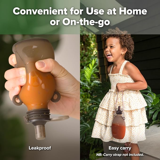 Haakaa Happii Bear Silicone Goody Pouch,Reusable Baby Food Pouches for Homemade Organic Purees, Juices, Smoothies, and Yogurt - Perfect for Toddlers and Kids - 4 Pack, 6oz