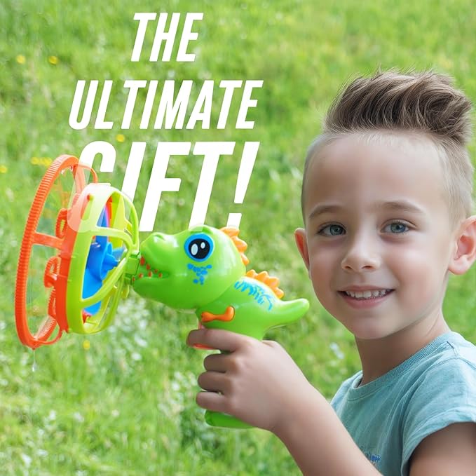 Electric Dinosaur Bubble Machine Gun for Kids Ages 4-8, Big Dino Bubble Blaster with Bubble in Giant Bubble Design, Outdoor Backyard Toys Fun for Toddlers 1-3-5 Birthday Parties