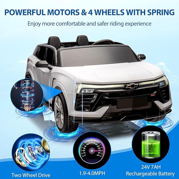 Jojoka Baby Car 24V 2-Seater SUV Licensed Chevrolet Blazer Ride On Toy w/Parent Remote Control,4xSpring Suspension, Wireless Music, Electric Vehicle Car for Kids Ages 3-8,White