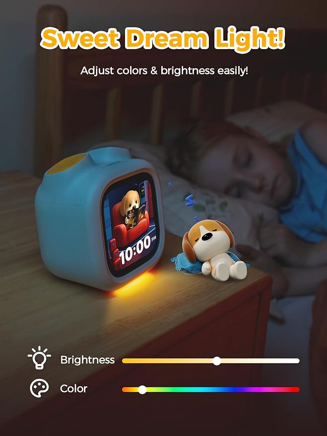 PawPal Digital Pet Alarm Clock with 3.8" Touchscreen - Habit-Building Sleep Trainer with OK-to-Wake, Stories, Music, White Noise & Nightlight for Kids Ages 3-8 Gift