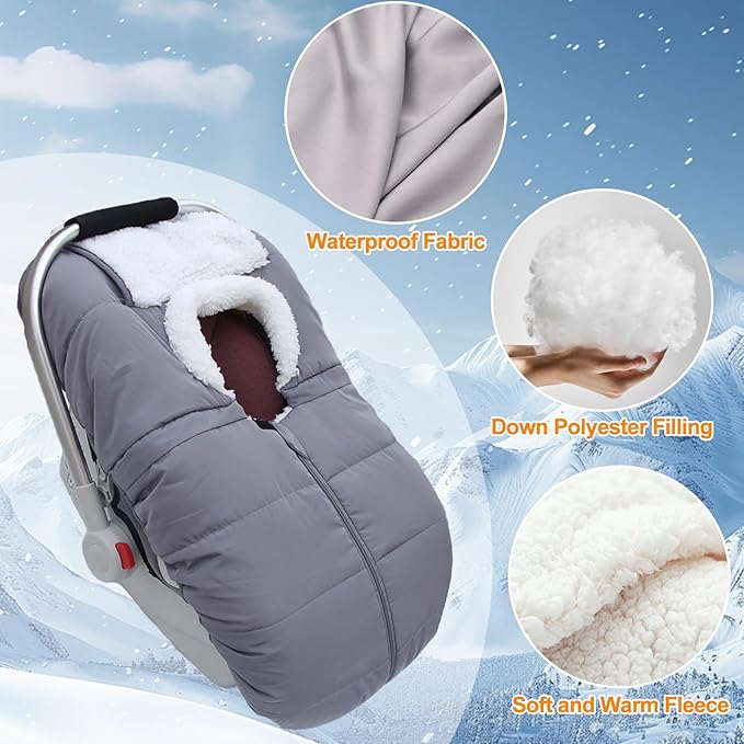 Fairy Baby Winter Car Seat Cover for Babies Carseat– Waterproof, Warm Car Seat Cover Baby – Universal Winter Cover for Back Seat, Infant Car Seat & Baby Carseat (Grey)