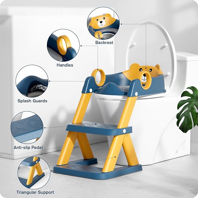 Potty Training Seat, Upgrade Toddler Toilet Seat for Kids Boys Girls, 2 in 1 Potty Training Toilet for Kids, Splash Guard Anti-Slip Pad Step Stool（Upgraded Cushion）